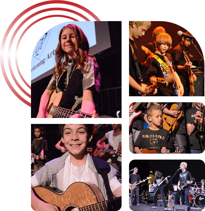 Musicians passionately performing on stage with guitars and vocals.